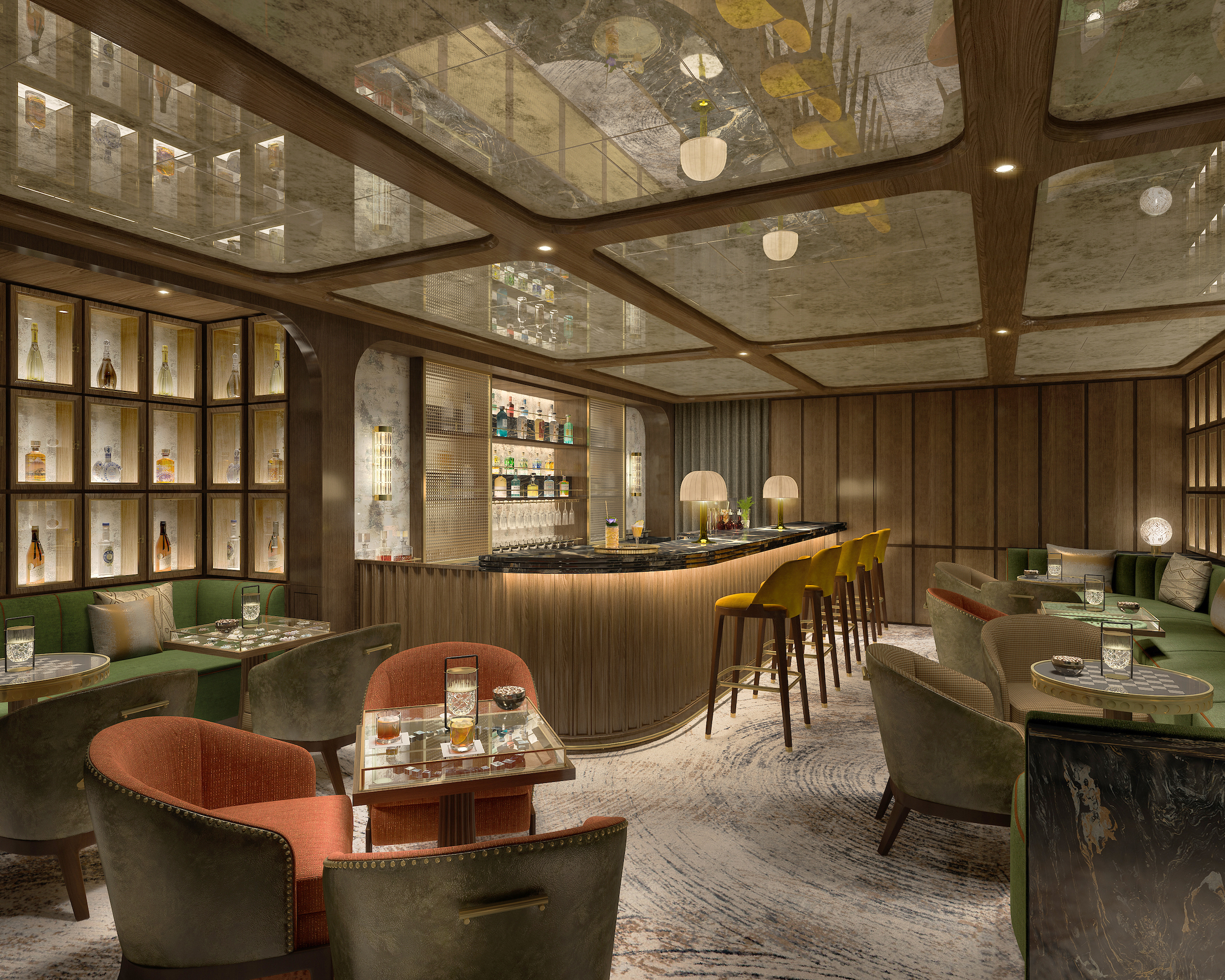 Njut av lokalt inspirerade cocktails och drycker i S.A.L.T. Bar. (renderad bild) .
