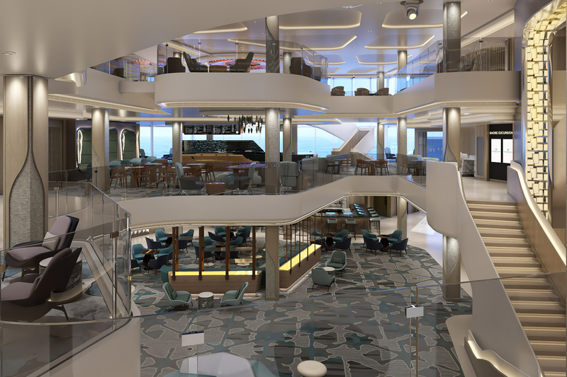 I hjärtat av fartyget är Penrose Atrium, ett tredäcks atrium. Designad av Miami-baserade Studio Dado
